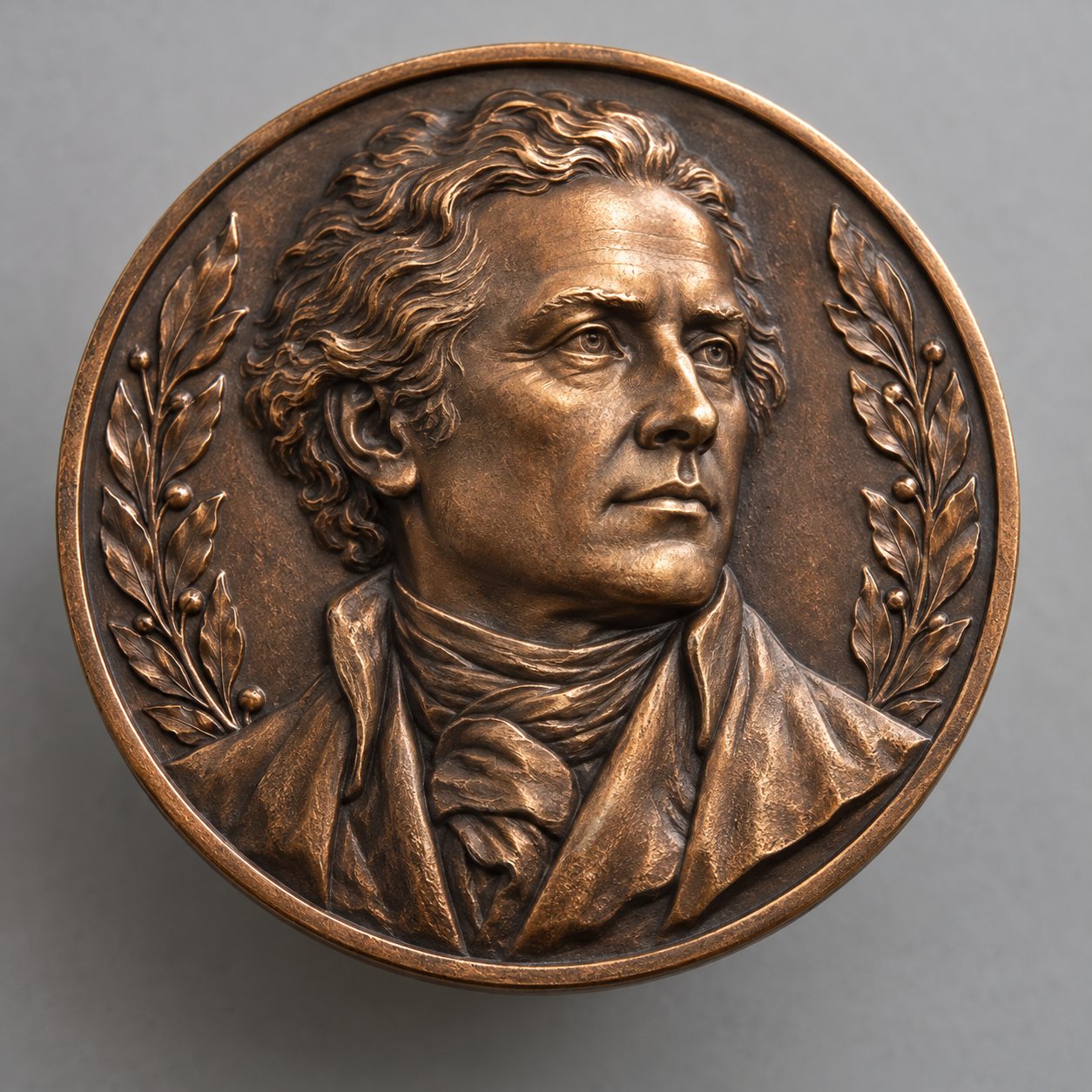 Antique bronze commemorative medal with a 3D portrait in relief