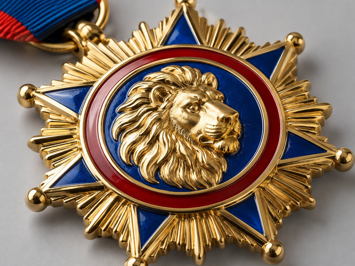 Close-up of a soft enamel medal showing colour recessed below raised gold lines